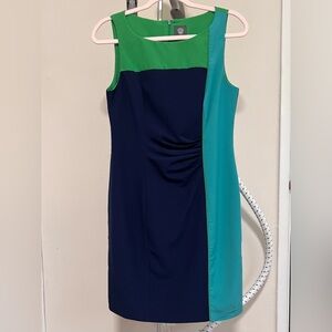 Vince Camuto Green and Blue Ruched Dress